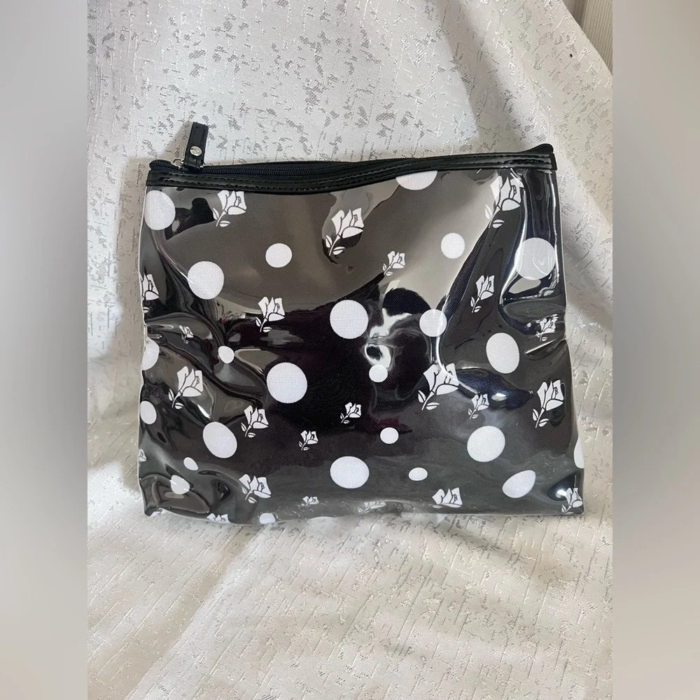 Black and White Polka Dot Cosmetic Bag with Skull Accents